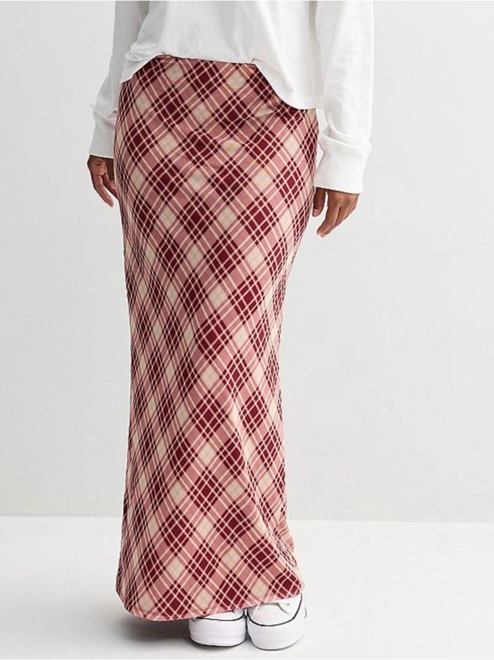 NWT love, Fire Plaid Maxi Skirt in Pink and Burgundy size medium